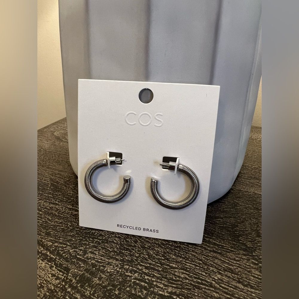 COS RECYCLED BRASS SILVER  HOOP EARRINGS